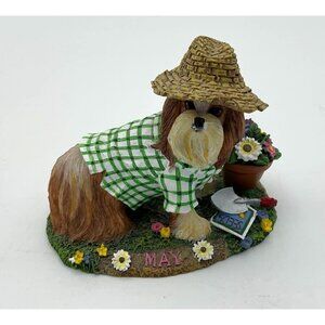 Danbury Mint Shih Tzu Resin Figurine Perpetual Calendar May Gardening Theme